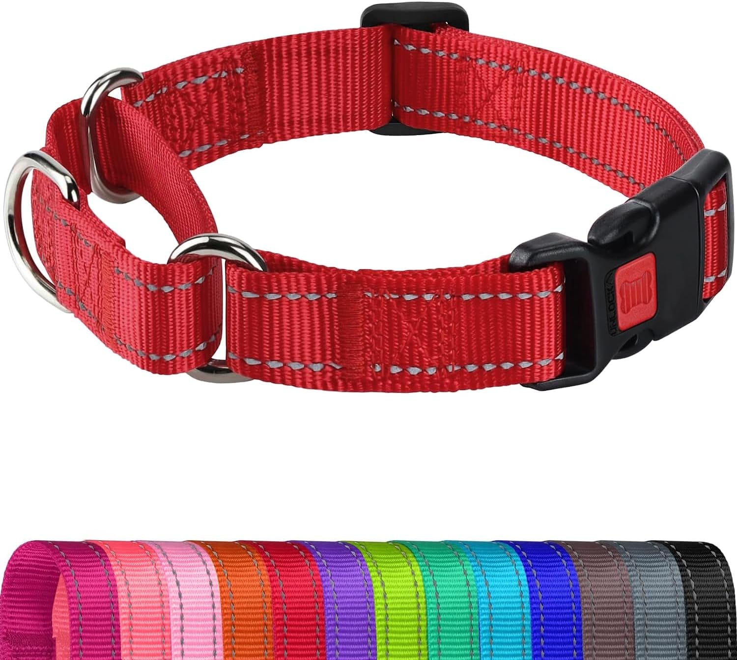 joytale-martingale-collar-for-dogs-escape-proof-no-pull-hotpink-m-gentle-cinch-stops-pulling-without-choking-safety-lock-buckle-reflective-stitching-for-night-walks-soft-nylon