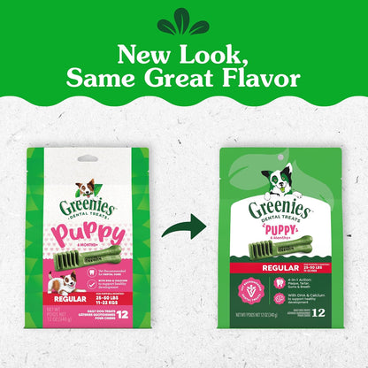 Greenies Puppy Regular Natural Dental Dog Treats, Original Flavor, 12 Count | Veterinarian-Recommended, Natural Ingredients, Cleans Teeth & Freshens Breath, for Puppies 25-50 Lbs, 6 Oz. Pack2