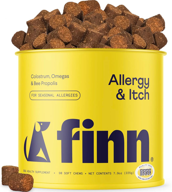 Finn Allergy & Itch Soft Chews for Dogs - Colostrum & Bee Propolis - 90 Ct | Quercetin & Probiotics - NASC Certified - Vet-Formulated - Seasonal & Environmental Allergy Relief1