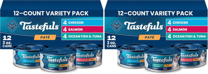 Blue Buffalo Tastefuls Flaked Adult Wet Cat Food Variety Pack (Tuna, Chicken, Fish & Shrimp), Natural Ingredients Enhanced with Vitamins, Minerals & Other Nutrients, 3-Oz. Each (12 Cans)12