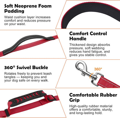 Xiaz Hands Free Dog Leash,Versatile Crossbody Dog Leash,5.9-7.9 FT Waist Belt with Double Handles for Small Medium and Large Dogs Walking, Running and Jogging, Red2