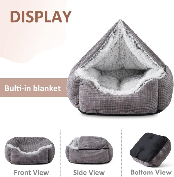 MIXJOY Dog Beds for Small Dogs, Rectangle Cave Hooded Blanket Puppy Bed, Luxury Orthopedic Cat Beds for Indoor Cats, Warmth and Machine Washable (20 Inches, Grey)9