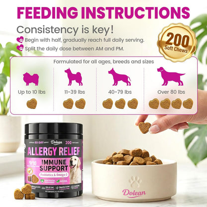 Dog Allergy Chews Itchy Skin Yeast Relief & Immune Support Omega 3-200Ct | Allergy Relief for Dogs with Colostrum & Probiotics for Paw Licking, Hot Spots, Yeast & Seasonal Allergies, Chicken Flavor6