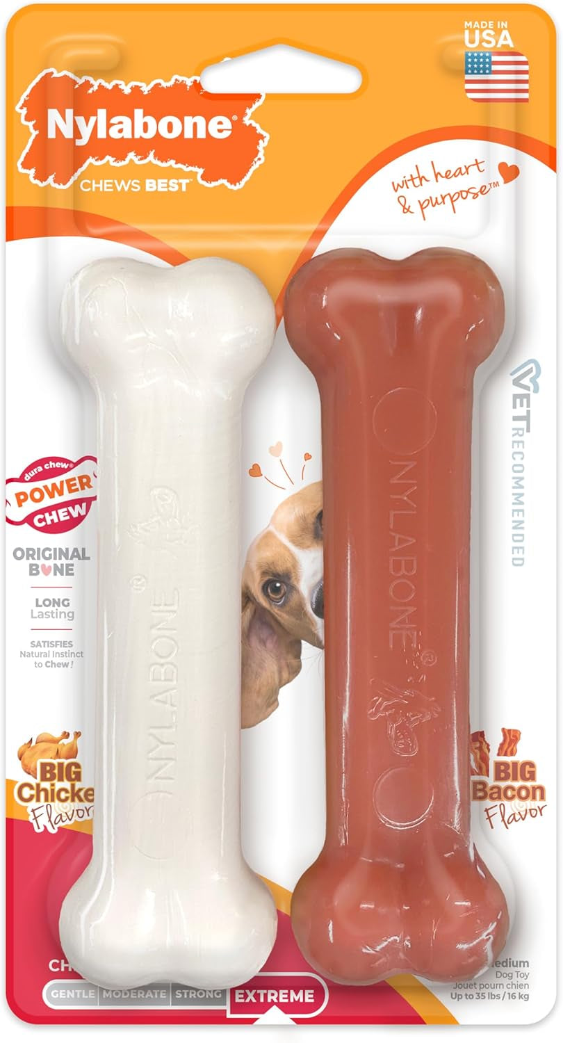 nylabone-power-chew-original-bone-dog-chew-toys-medium-2-count-chicken-and-bacon-flavor-durable-chew-toys-discourages-destructive-chewing-long-lasting-for-dogs-up-to-35-pounds