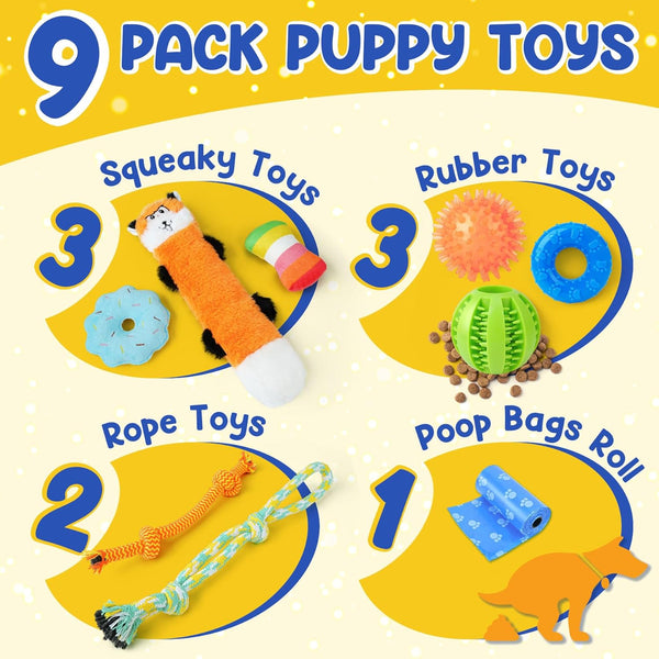 Puppy Toys for Teething, 9 Pack Cute Dog Chew Toys for Small Dogs | Tough Plush, Treat Ball & Ropes, Squeaky Toys with Crinkle, Keep Dogs Busy for Boredom, Tug of War, Suitable for Small Breed2