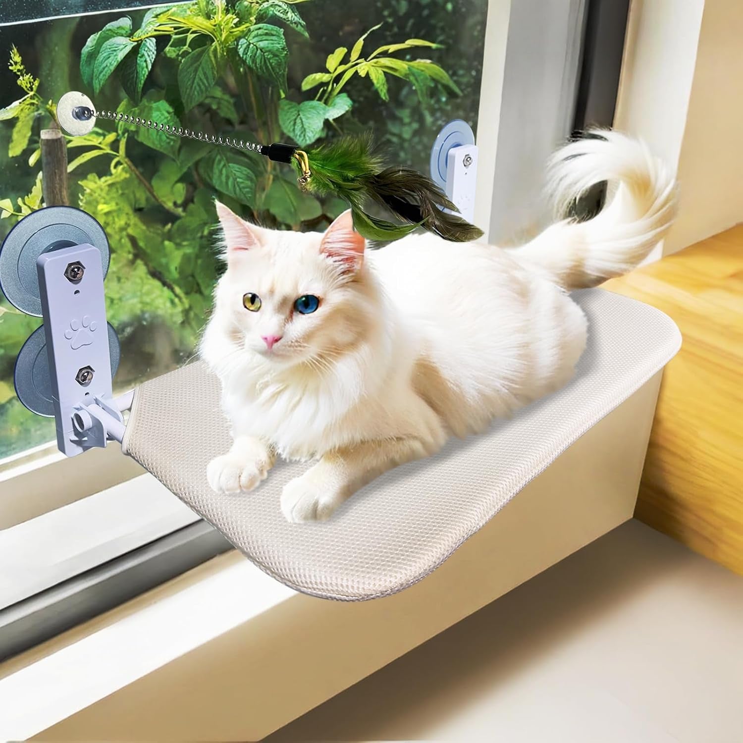 cat-window-perch-seat-hammock-foldable-hammock-with-4-strong-suction-cups-easy-to-assemble-and-cat-wand-cream