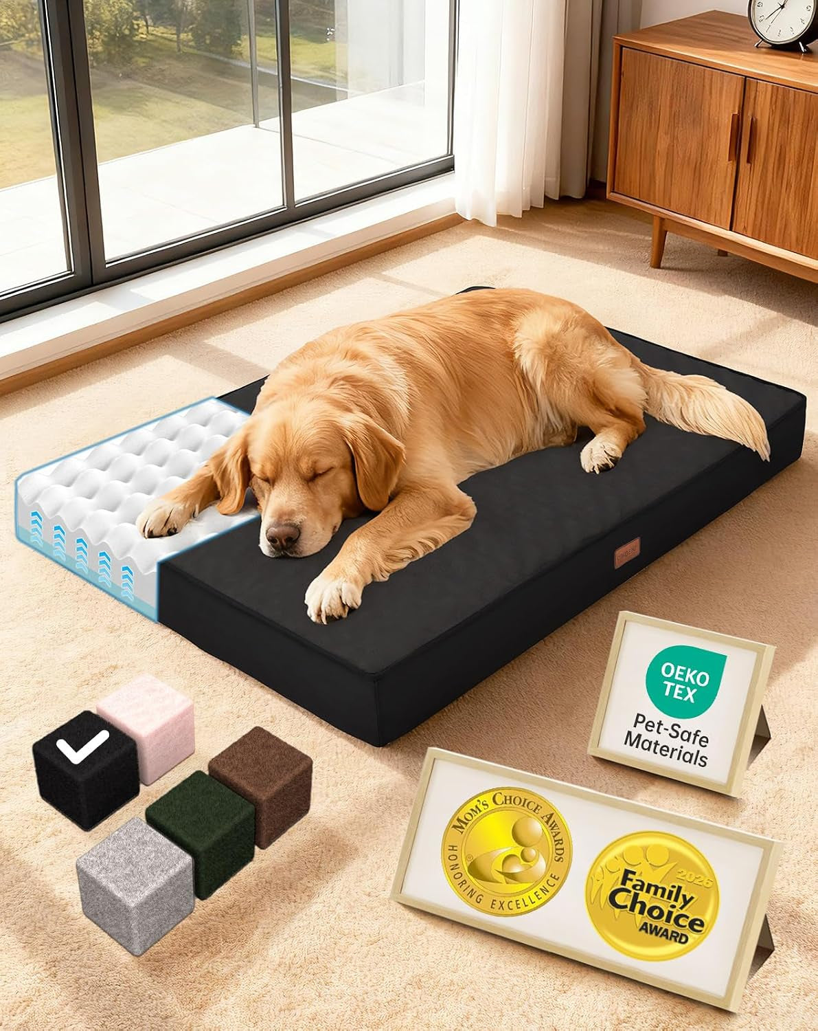 ohgeni-orthopedic-waterproof-large-dog-bed-memory-foam-41-inchgray-machine-washable-removable-cover-in-easy-clean-fabric-reversible-memory-foam-easy-carry-handle-suitable-for-crate