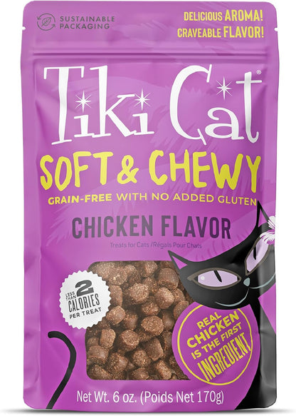 Tiki Cat Soft & Chewy Treats, Chicken Flavor, 3 Calories per Treat with Grain-Free and No Added Gluten, 6 Oz. Pouch1