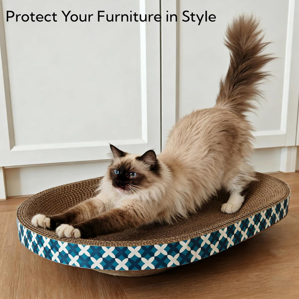 Cat Scratcher Bed with Toys, 4 Pack Oval Cat Scratcher Cardboard, Indoor Cat Scratch Bowl, Large Pad Cat Scratching Board with Catnip Fish Toy & Feather Wand for Furniture Protector L(17.5"X12.6"X3")3