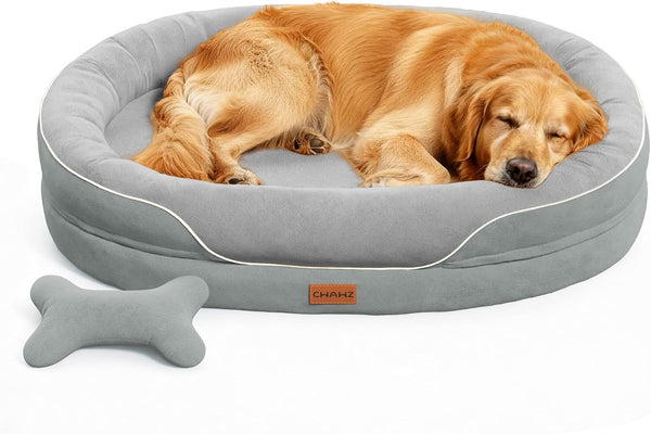 CWAWZ XL Orthopedic Dog Bed, Extra Large Dog Bed, Dog Sofa for Large Sized Dogs with Full-Surround Bolsters, Dual-Sided Dog Cooling Bed with Memory Foam, Washable Sofa with Nonslip Bottom, Light Grey1