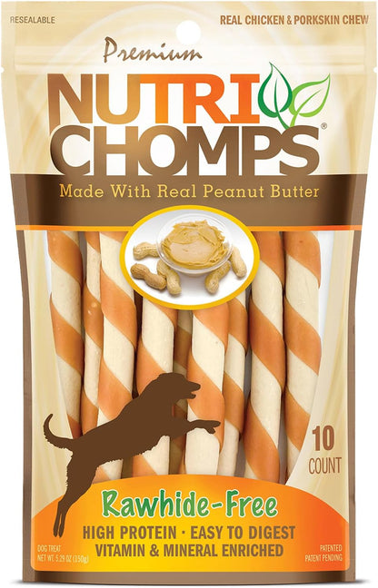 Nutri Chomps Dog Chews, 5-Inch Twists, Easy to Digest, Rawhide-Free Dog Treats, 15 Count, Real Chicken, Peanut Butter and Milk Flavors | a Rawhide-Free Chew That'S Gentle and Easy to Digest, Made with the Real, Wholesome Ingredients Dogs Love12