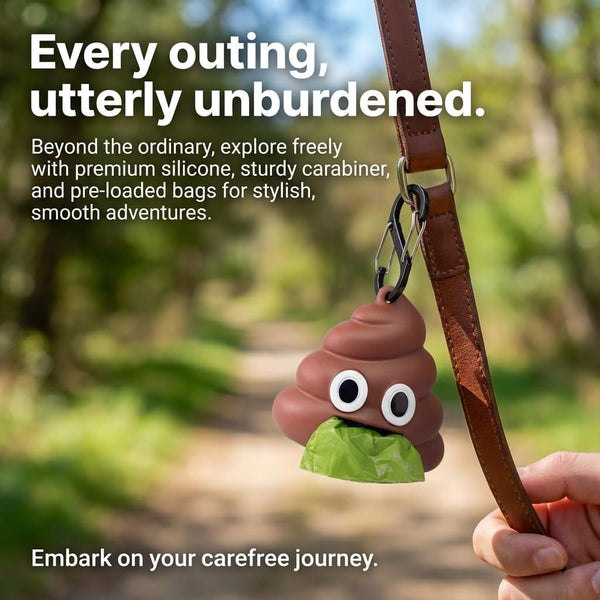 Dog Poop Bag Dispenser for Dog Leash, Poop Shape Sturdy Holder | Cute and Unique Design, Portable for Dog Walking, Comes with 1 Roll 15 Waste Bags4
