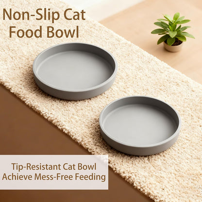 Silicone Cat Bowl Shallow Non-Slip Cat Dishes Set of 2 Relief Whisker Fatigue Small Pet Dog Bowls for Dry & Wet Food (Round Grey)7
