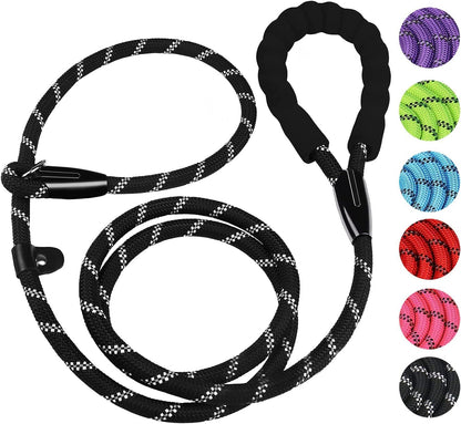Dog Leash, 6 FT Heavy Duty Dog Leashes, Durable Premium Quality Strong Rope Slip Leash with Comfortable Padded Handle and Highly Reflective Threads for Small Medium and Large Dogs. (Black)1
