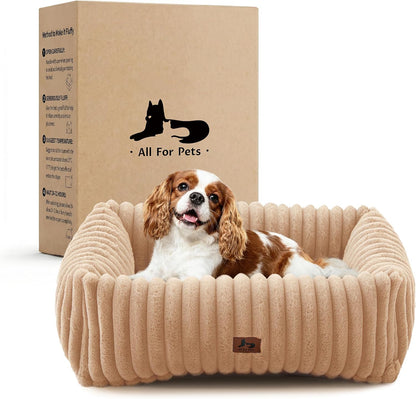 Cute Dog Bed for Small Dogs & Cats,Washable Fluffy Cat Beds for Indoor Cats, Rectangle Orthopedic Memory Foam Puppy Beds with Anti-Slip Bottom, 20 X19 X 7 Inches, Cream(20X19X6Inchs)12