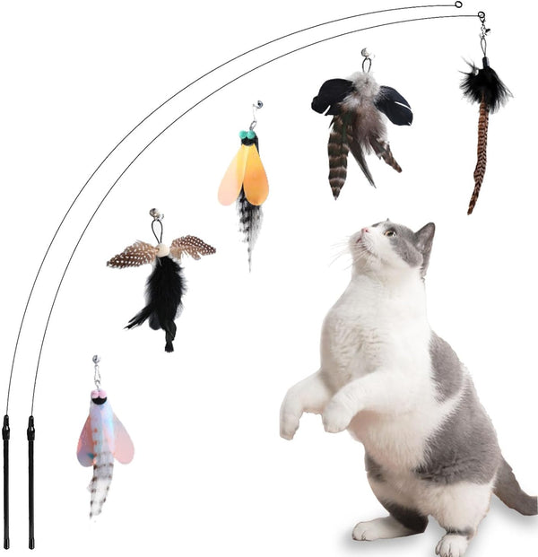 Yauende Cat Feather Toys, Indoor Cat Interactive Toys, 2 PCS Flexible Wire and 5 PCS Cat Feather Toys, for Bored Indoor Cats, Indoor Cat Chase Toys1