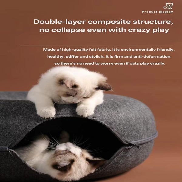 Cat Donut Tunnel Bed for Indoor Cats - Peekaboo Cat Cave, Detachable Felt, Washable, Interactive Play & Cozy Rest Space for Multiple Cats (Dark Gray)6