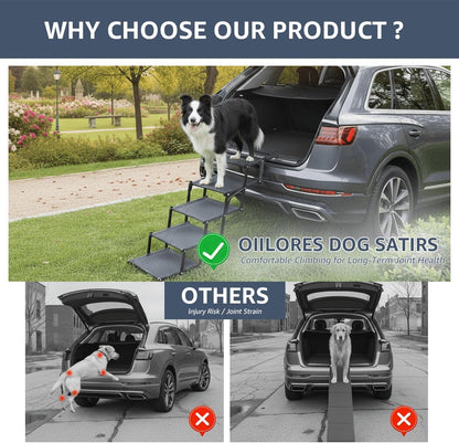 Oiilores Foldable Dog Stairs for Large Dogs - Extra Wide Pet Ramp for Cars, SUV, Non-Slip Surface, Supports up to 250 Lbs, 5 Steps5