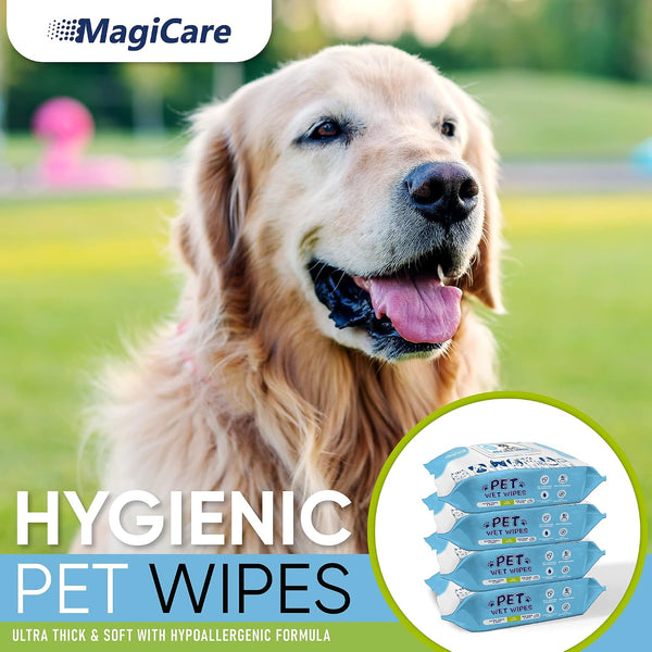 MAGICARE Pet Wipes – 400 Pcs Dog Wipes – 8X8 Inch Unscented Dog Paw Cleaner Wipes for Body, Ears, Face, and Skin – Ultra Thick & Soft with Hypoallergenic Formula – Ideal Pet Wipes for Dogs & Cats2