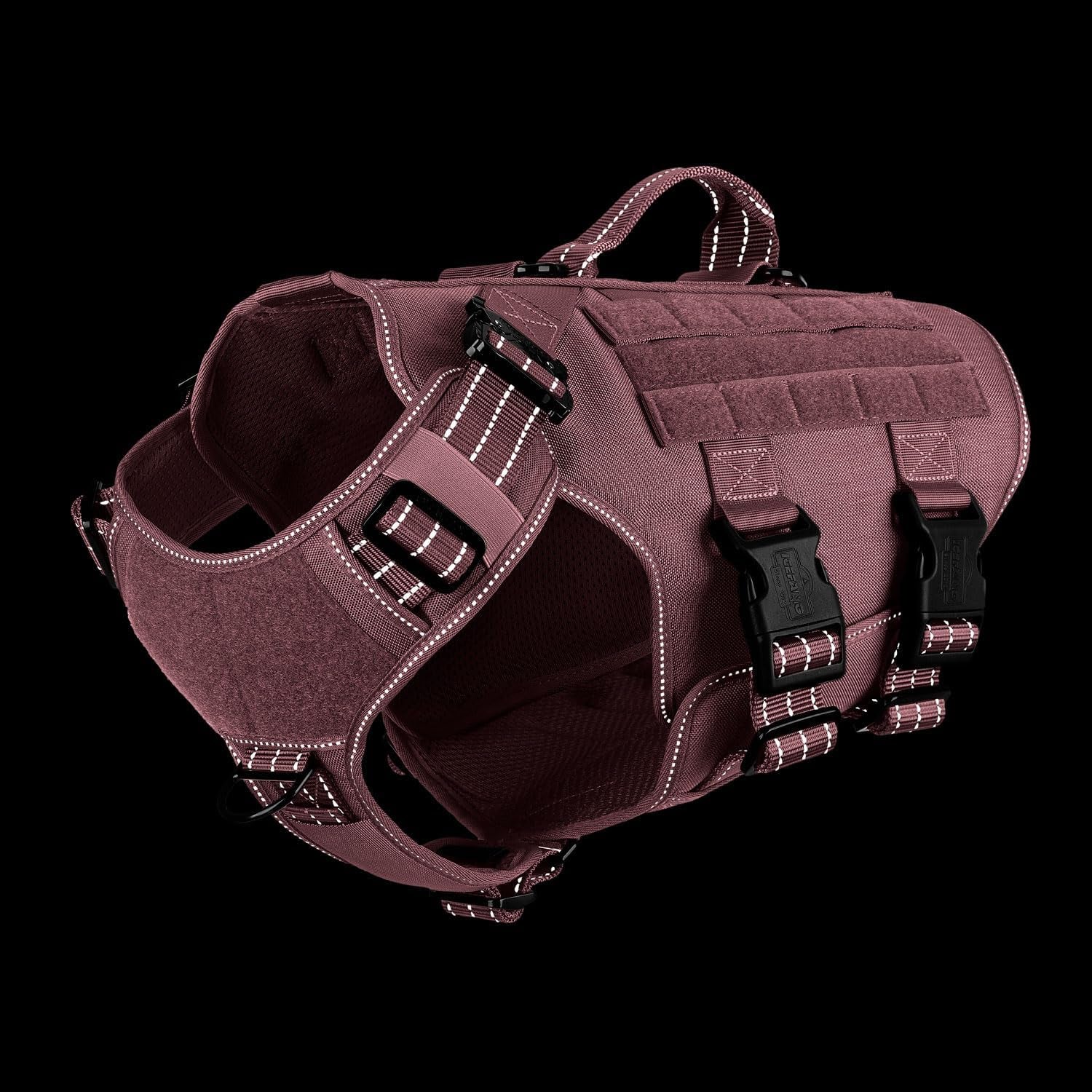 icefang-no-pull-tactical-dog-harness-for-large-dogs-adjustable-dog-vest-control-handle-molle-panel-front-hook-3-leash-clips-soft-padded-for-walking-training-pink-large