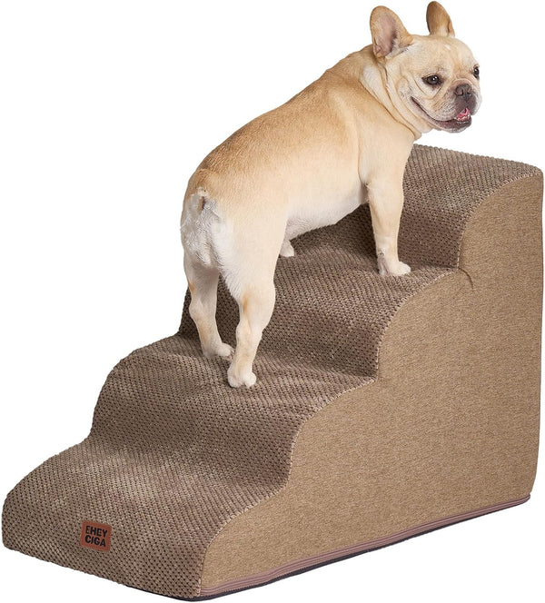 EHEYCIGA Curved Dog Stairs Ramp for 5-Step High Beds, 22.6" H Dog Steps | 33D Density of Pure Foam, for Small Dogs and Cats, Pet Stairs for High Bed Climbing, Non-Slip Balanced Pet Step Indoor, Grey13