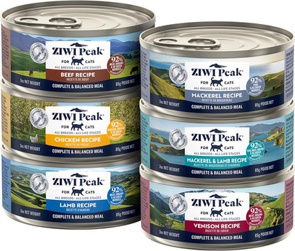ZIWI Peak Wet Cat Food Variety Pack - Beef, Chicken, Lamb, Mackerel & Lamb, Mackerel, Venison, 6 Pack (3Oz Each)1