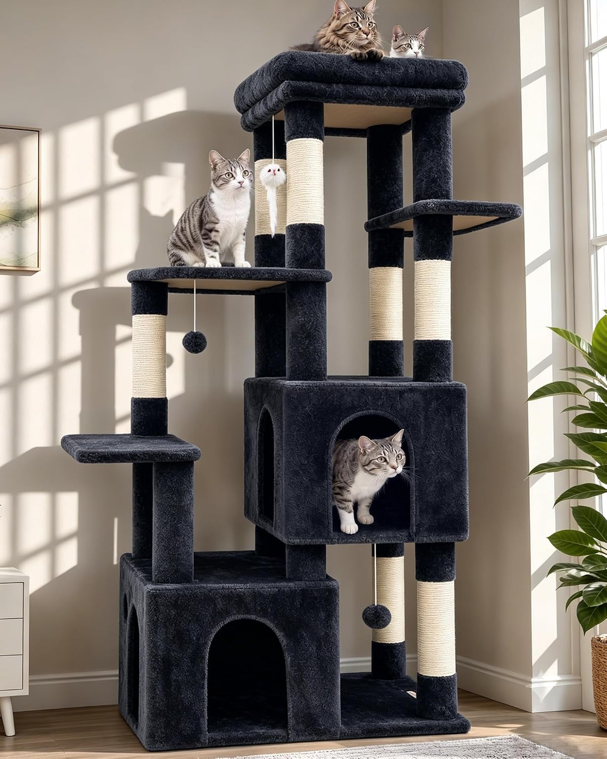 globlazer-cat-tower-for-indoor-cats-heavy-duty-cat-trees-for-large-adult-big-cats-maine-coon-cat-tree-tower-with-scratching-post-extra-large-top-perch-cat-condos-f61-dark-grey-61inch