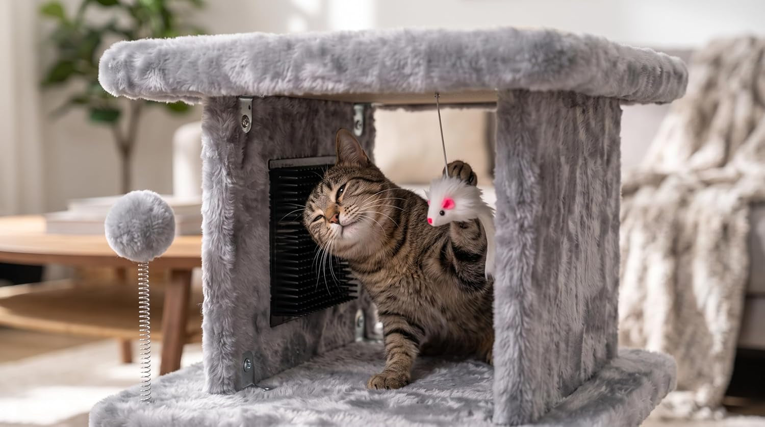 large-cat-bed-with-scratching-post-and-combing-board-sturdy-and-durable-ideal-for-small-breeds-large-plush-cat-tunnel-with-a-removable-sisal-scratch-pad-grooming-brush-hanging-toys-and-spacious-hideaway-for-cats