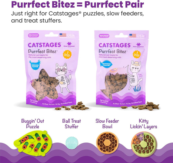 Catstages Nina Ottosson Buggin’ Out Puzzle & Play Cat Puzzle Feeder – Interactive Treat Game for Indoor Cats, Level 2 Slow Feeder Enrichment Toy, 13.9" X 11.5"6