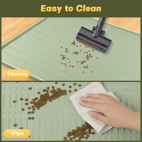 47" X 35" Silicone Cat Food Mat, Waterproof Pet Feeding Mat with Raised Edge, Extra Large Cat Bowl Mat Water Bowl Placemats for Cats, Non-Slip, Protects Floors, Easy to Clean (Light Green)5