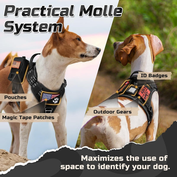 Rabbitgoo Tactical Dog Harness for Large, No Pull Military Service Vest | Molle & Handle, Heavy Duty, Adjustable, Reflective Straps, Easy Control for Training Walking, Black, Large4
