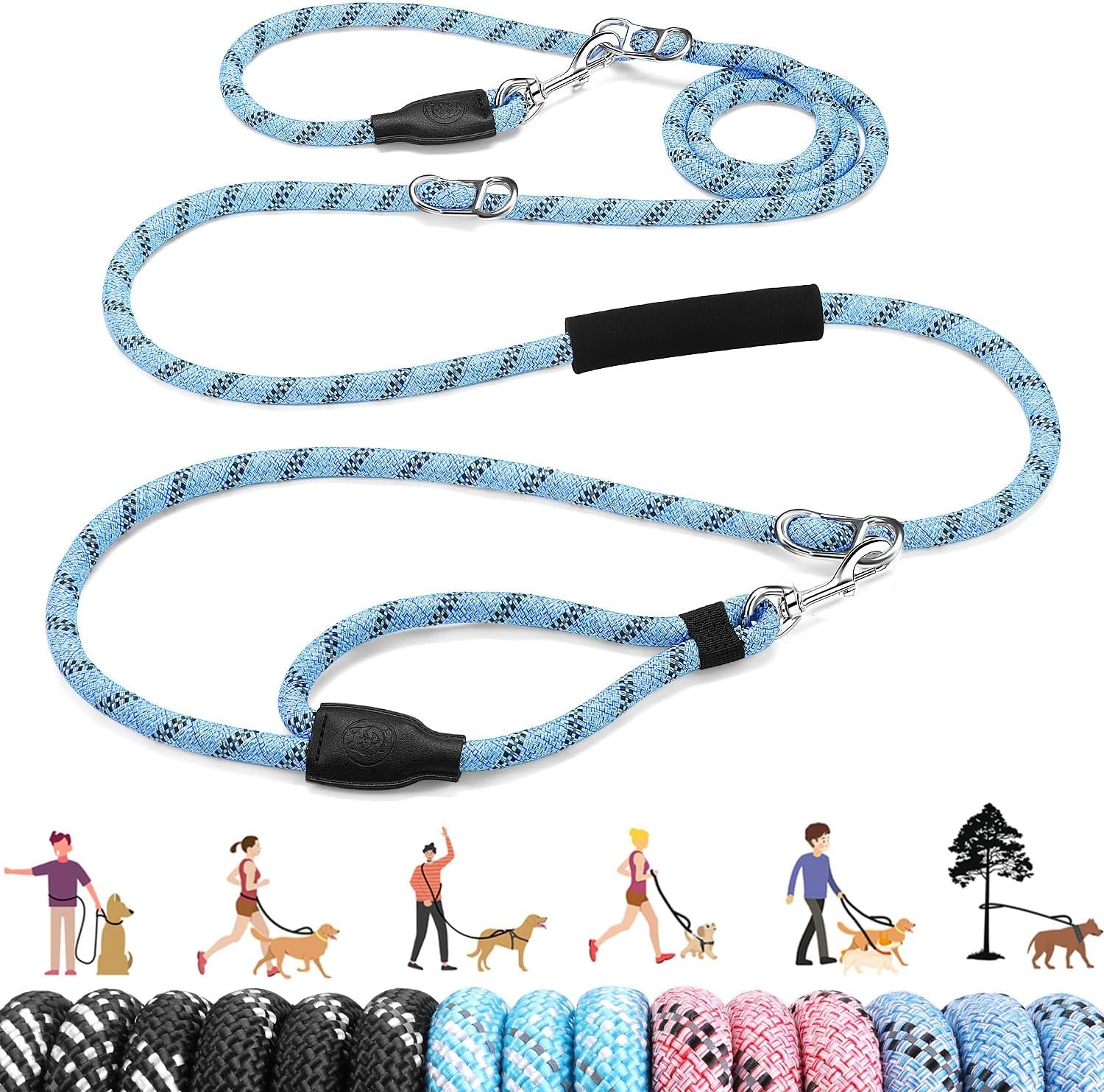 lukovee-hands-free-dog-leash-10ft-adjustable-training-lead-1-2-inch-nylon-heavy-duty-lead-no-pull-for-large-medium-dogs-tangle-free-reflective-waist-leash-for-walking-running-black