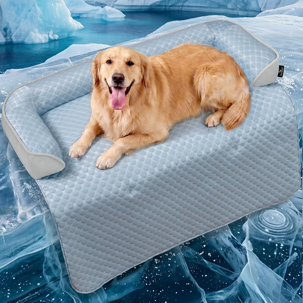 Calming Large Dog Bed for Couch, 41 X 37 Inch Removable Couch Cover for Dogs Washable, Non-Slip Fluffy Plush Dog Sofa Mat for Furniture Protector - Grey18