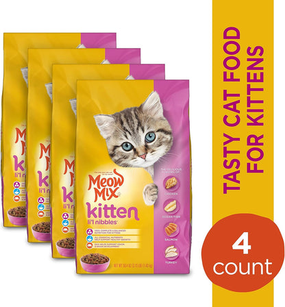Meow Mix Kitten Li’L Nibbles Dry Cat Food for Kittens, 4 Bags | 3.15 Lb. Bags, Delicious Flavors of Chicken, Ocean Fish, Salmon and Turkey, Provides Complete and Balanced Nutrition2
