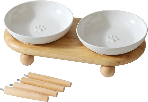 Havniva Elevated Cat Bowls, Cat Food and Water Bowl Set, Ceramic Cat Bowl | Raised Cat Food Bowls, Whisker Friendly, 5.6” Shallow Cat Dishes + 6” Wide Cat Plates, Non-Slip Wood Stand, Two Heights11