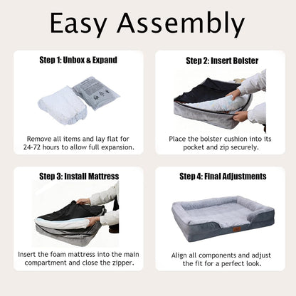 Orthopedic Dog Bed for Medium Dogs - Gel Memory Foam Pet Bed with Waterproof & Washable Cover, Contoured Bolster Design for Dogs & Cats (Grey, 30.0" L X 20.0" W X 6.3" Th)8