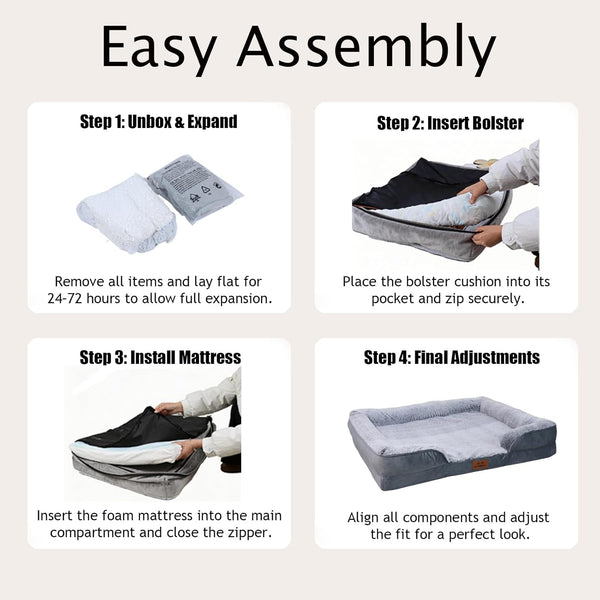 Orthopedic Dog Bed for Medium Dogs - Gel Memory Foam Pet Bed with Waterproof & Washable Cover, Contoured Bolster Design for Dogs & Cats (Grey, 30.0" L X 20.0" W X 6.3" Th)8