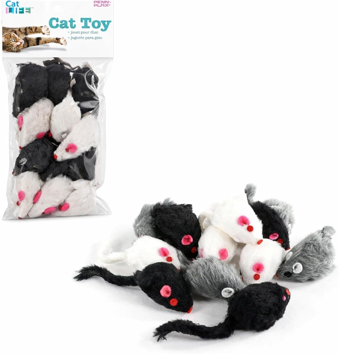 penn-plax-play-fur-mice-cat-toys-12-pack-soft-polyester-with-rattling-sound-for-interactive-play-exercise-hunting-lightweight-cat-toy-set-for-all-ages-breeds-black-white-gray-2-inches