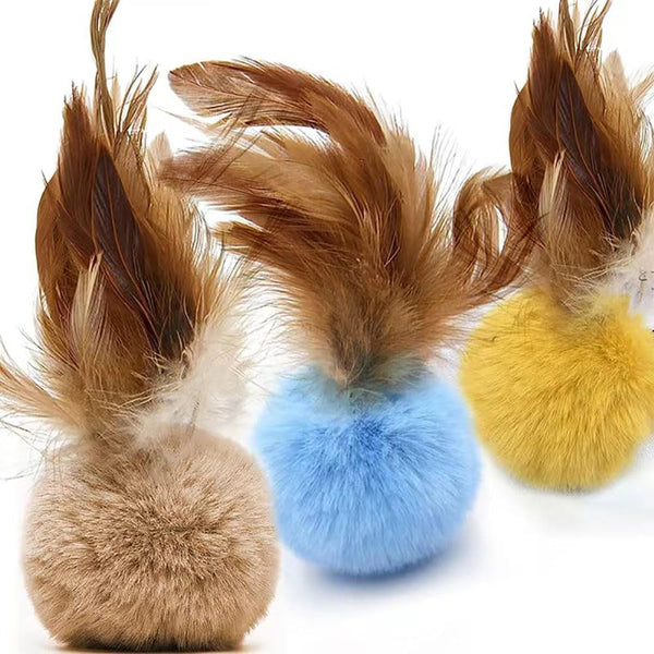 Cat Toys for Indoor Toys,Rainbow Cat Wand Toys,Feather Flips Plush Ball Cat Toys,Interactive Feather Toy for Teaser Play and Chase Exercise with Kitten 6 Pack3