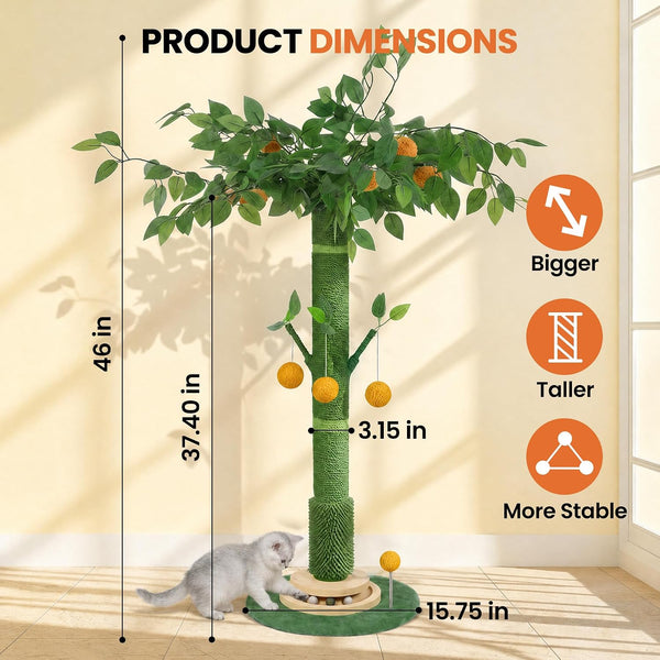 46" Extra Tall Cat Scratching Post for Large Cats, Sisal Rope | Heavy Duty Vertical Sisal Scratcher & Stable Climbing Pole with Hanging Ball, Tall Post for Adult Cats Full Body Stretch2