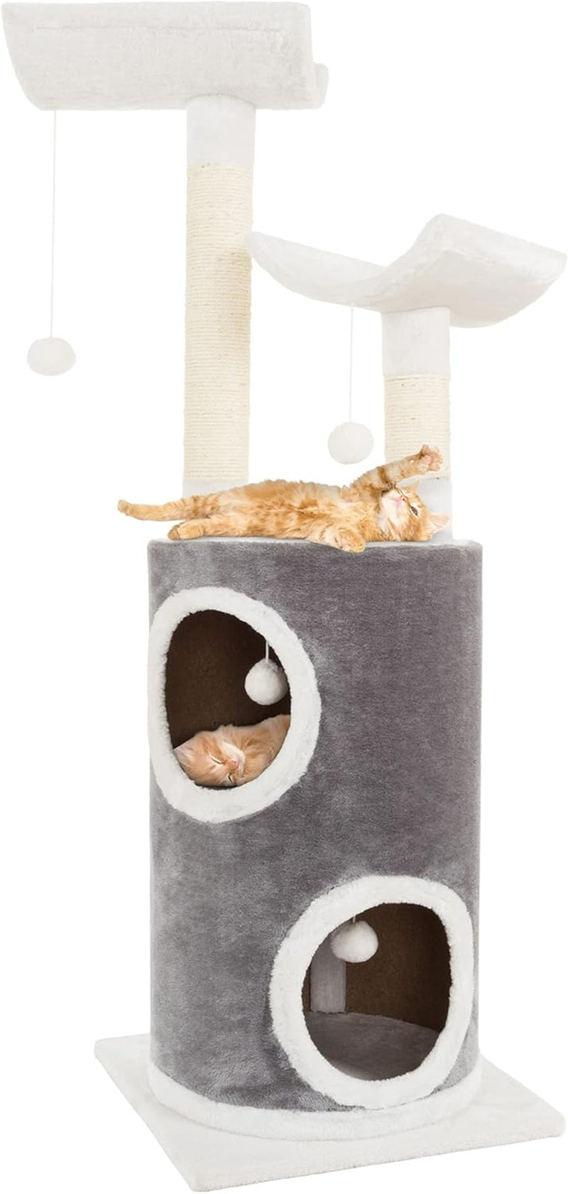 20-5-inch-cat-condo-2-story-cat-house-with-sisal-scratch-pad-barrel-shaped-pet-house-covered-in-soft-fabric-by-petmaker-gray