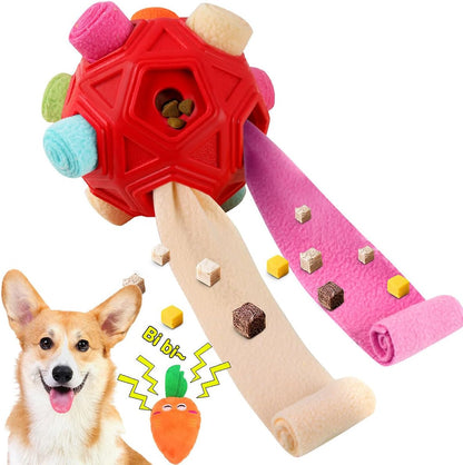 Dog Snuffle Ball-Interactive Puzzle Dog Toys Encourage Natural Foraging Skills Slow Feeder for Training and Stress Relief, Cloth Strip Hiding Food Dog Toys with Squeaky Carrot Toy for Any Size13