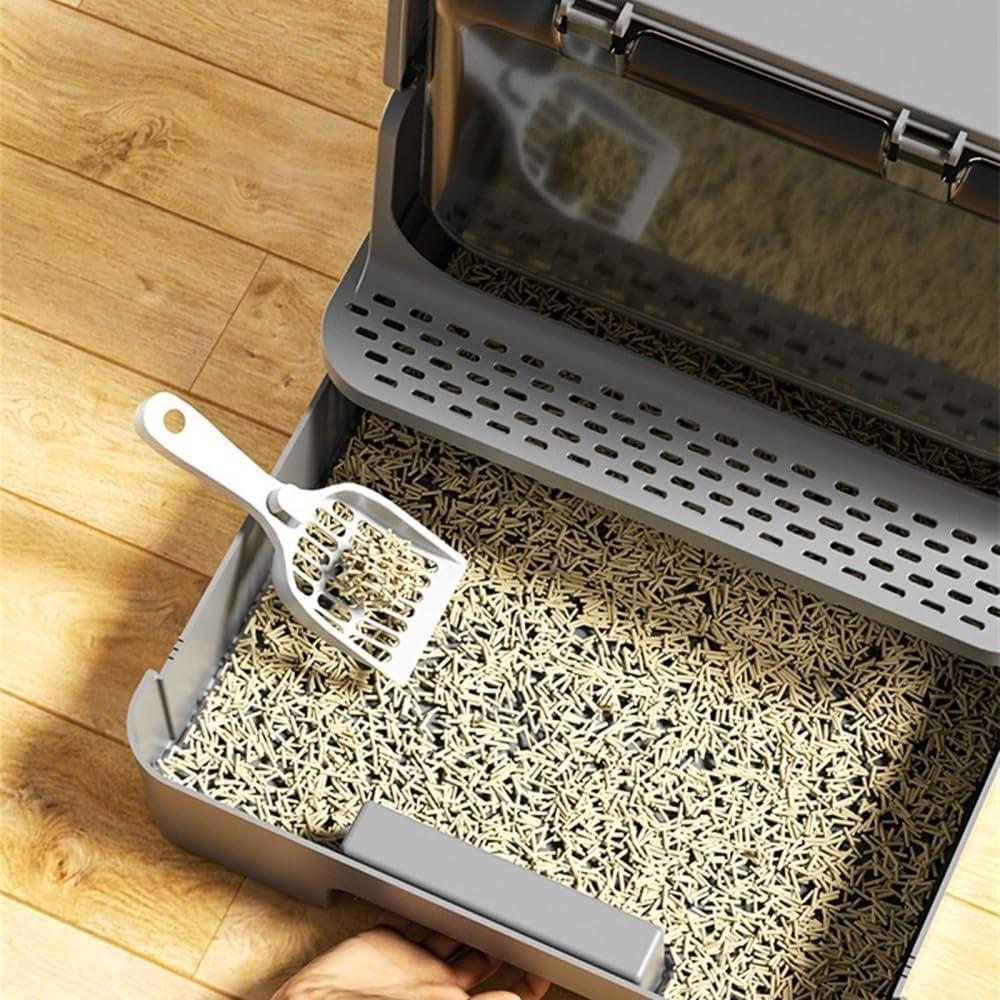 pet-supplies-enclosed-cat-litter-box-with-door-drawer-anti-splash-lid-scoop-includedgray
