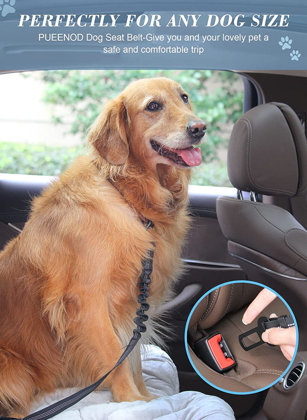 2 Pack Dog Seat Belt Adjustable Dog Car Seatbelts for Vehicle Nylon Pet Safety Seat Belt with Elastic Bungee Buffer Reflective & Durable Car Harness for Dogs5