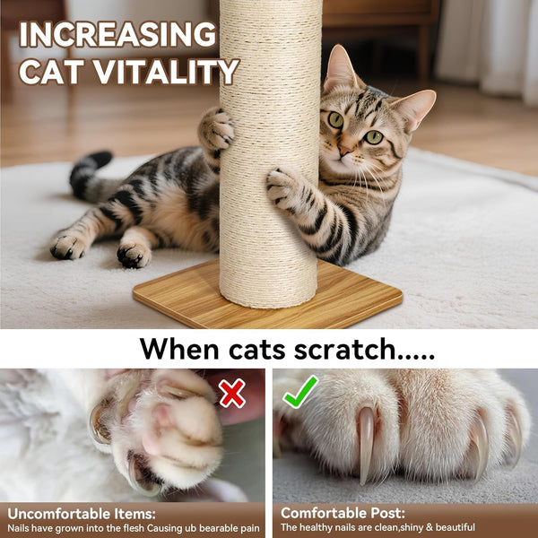 KAMABOKO 29.5" Cat Scratching Post, 7.5" Ultra-Large Diameter Natural Sisal Cat Scratch Post, Scratch-Resistant Tall Cat Scratcher for Indoor Cats, Protect Your Furniture, Beige, Pack of 17