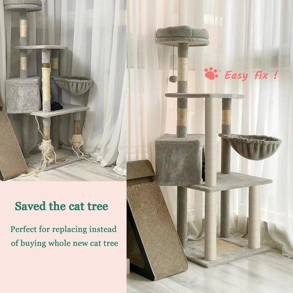 Cat Scratching Post Replacement Pole, 2 PCS 15.7In Cat Tree Replacement Post, Natural Sisal Cat Tree Replacement Parts with M8 Screws, Cat Scratch Post for Refurbishment (15.7In/40Cm)3