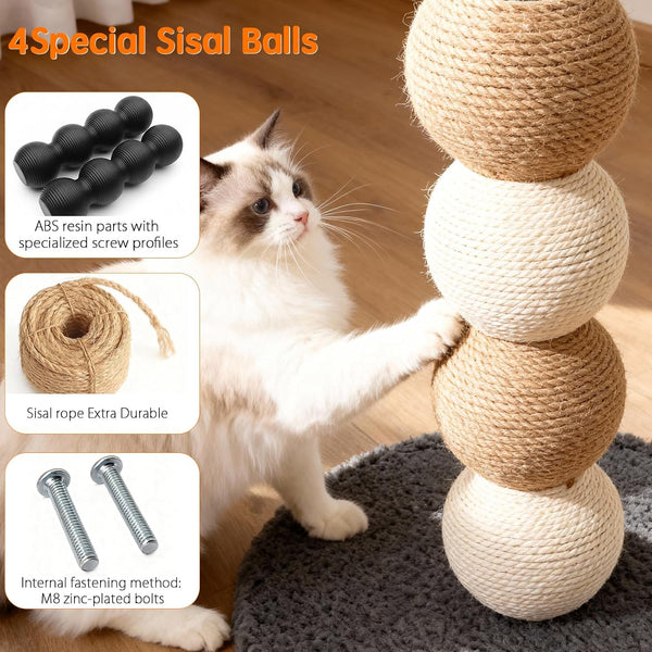 【2026 Upgraded】 2 Pack Cat Scratching Post Replacement, 13.8" X 3.93" Sisal Scratching Poles with M8 Screws, Modern Cat Tree Replacement Parts for Indoor Cat Tower Repair, White2