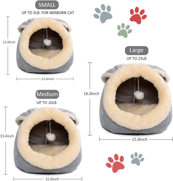 Cat Beds for Indoor Cats-Rabbit-Shaped Cat Cave Bed with Hanging Toy,Grey M | Super Soft Calming Cat Tent House for Kitten&Puppy,Warm Plush&Machine Washable&Removable Cushioned Pad,Cute Cat Hideaway4
