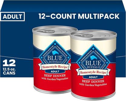 Blue Buffalo Homestyle Recipe Wet Dog Food Paté Variety Pack, Chicken Dinner & Beef Dinner with Garden Vegetables, Made with Natural Ingredients, 12.5-Oz. Can (6 Count, 3 of Each)22