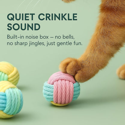 Cat Chew Balls – 6-Pack Rope Cat Toys with Crinkle Sound, Soft and Durable, for Indoor Cats, Kittens, Teeth & Gum Health3